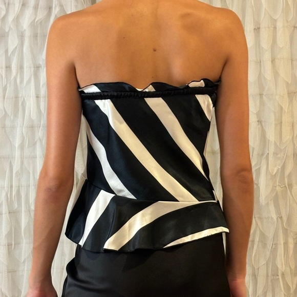 White House Black Market Satin Black & White Strapless Top | Size XS - Picture 3 of 11